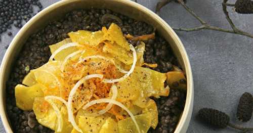 Salade de lentilles tiède et rutabaga confit au gingembre 