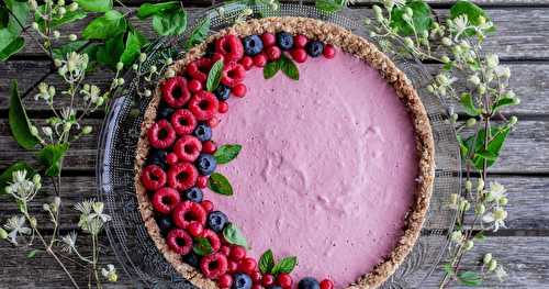 Tarte à la framboise dans sa croûte de flocons grillés