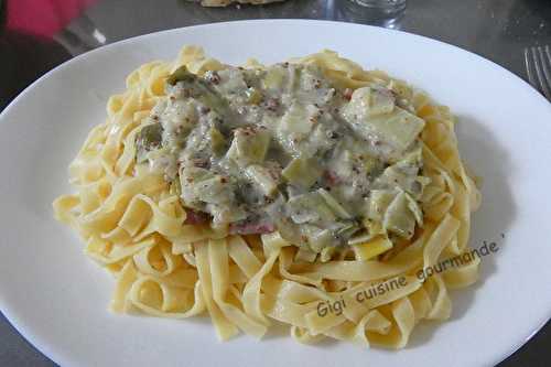 Tagliatelles et fondue de poireaux à la carbonara