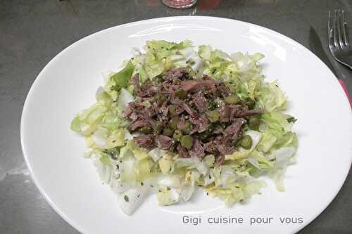 Viande de pot-au-feu effilochée en vinaigrette