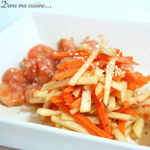 Crevettes au miel et Salade de Pomme & Carottes