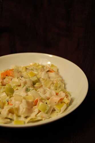 Fondue de poireaux et surimi au lait de coco