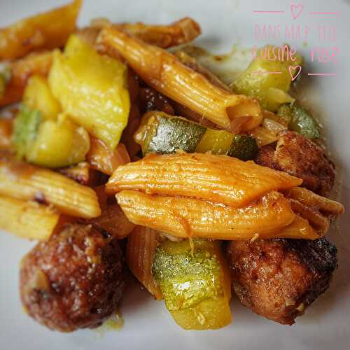 One pot pasta courgettes et boulettes