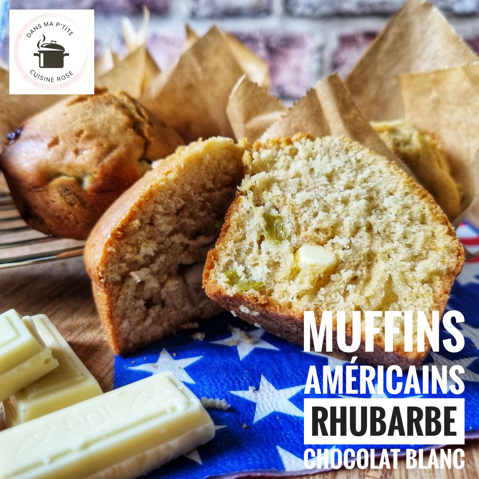 Muffins américains à la rhubarbe et chocolat blanc (au Companion ou non)