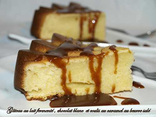 Gâteau au lait fermenté , chocolat blanc et coulis au caramel au beurre salé + Partenaire