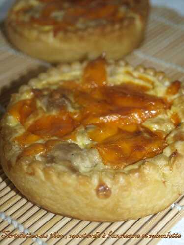 Tartelettes au thon , moutarde à l'ancienne et mimolette