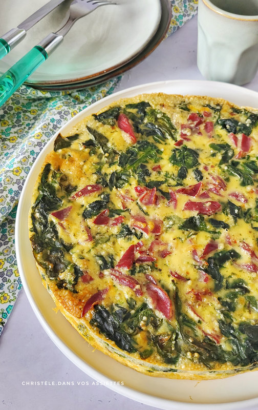 Quiche sans pâte épinards , cheddar et coppa 