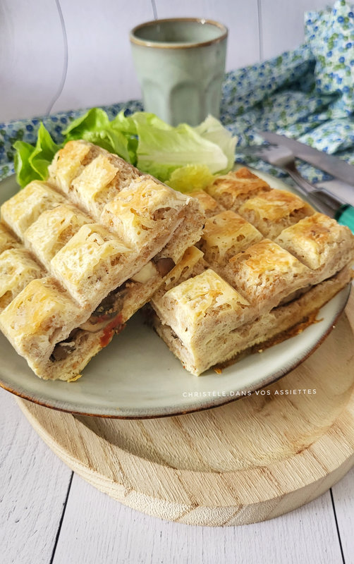 Croque tablette poulet , champignons et gorgonzola 