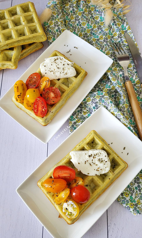 Gaufres pesto et mozzarella 