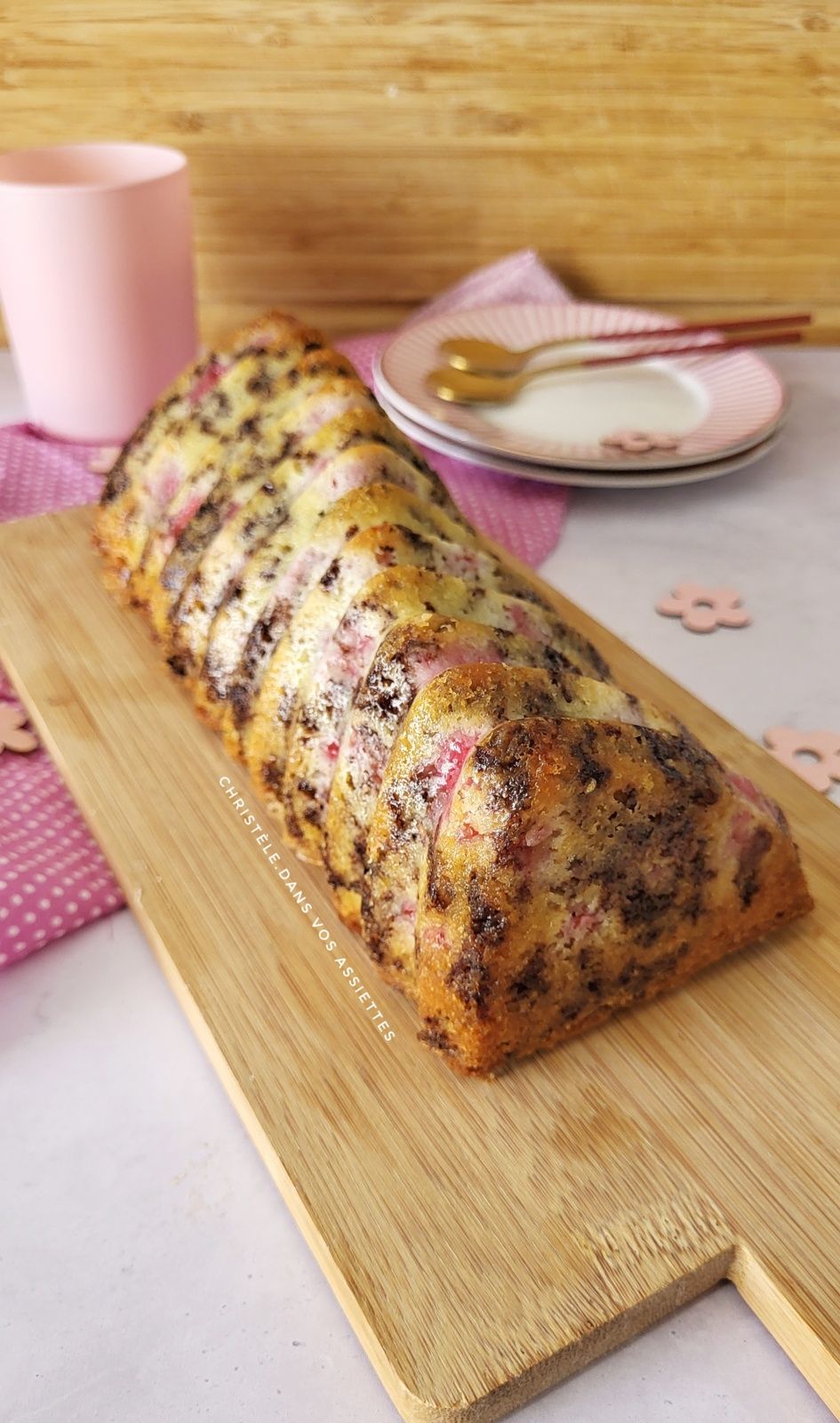 Cake framboises et vermicelles de chocolat 