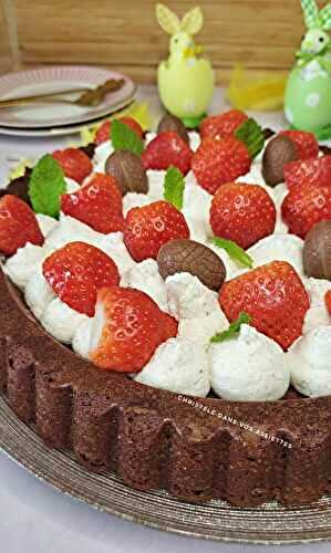 Tarte madeleine au chocolat , mascarpone et fraises 