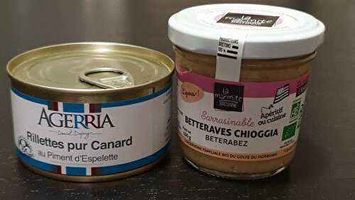 Verrine bretonne de betterave chioggia et rillettes de canard basque