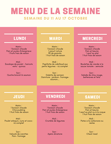 Menu de la semaine du 11 au 17 octobre