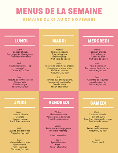 Menu semaine du 01 au 07 novembre