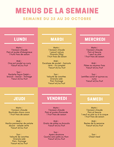 Menu semaine du 25 au 30 octobre