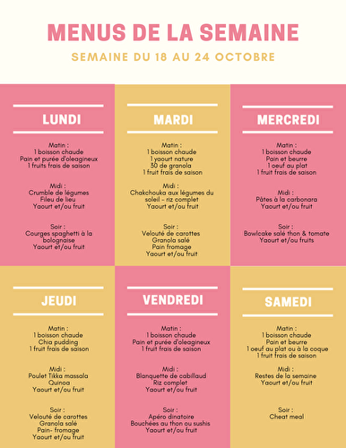 Menus de la semaine du 18 au 24 octobre