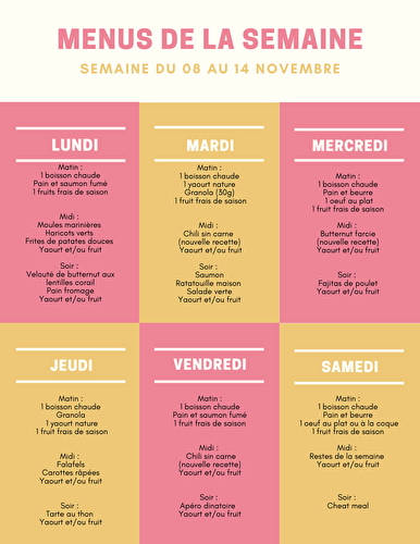 Menu semaine du 08 au 14 novembre