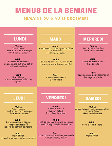 Menu semaine du 5 au 12 décembre