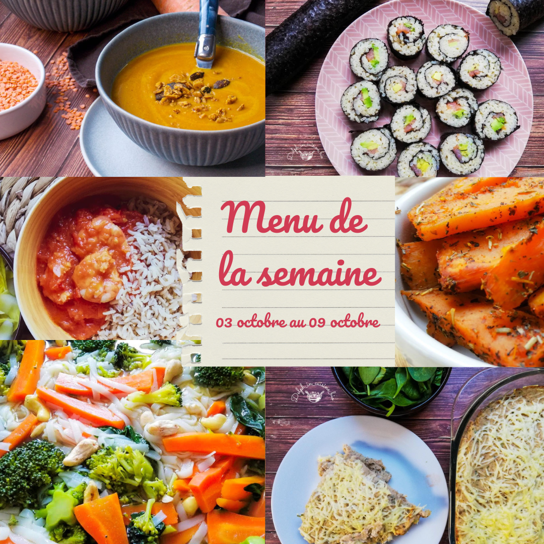 Menu semaine du 03 octobre au 09 octobre 2022