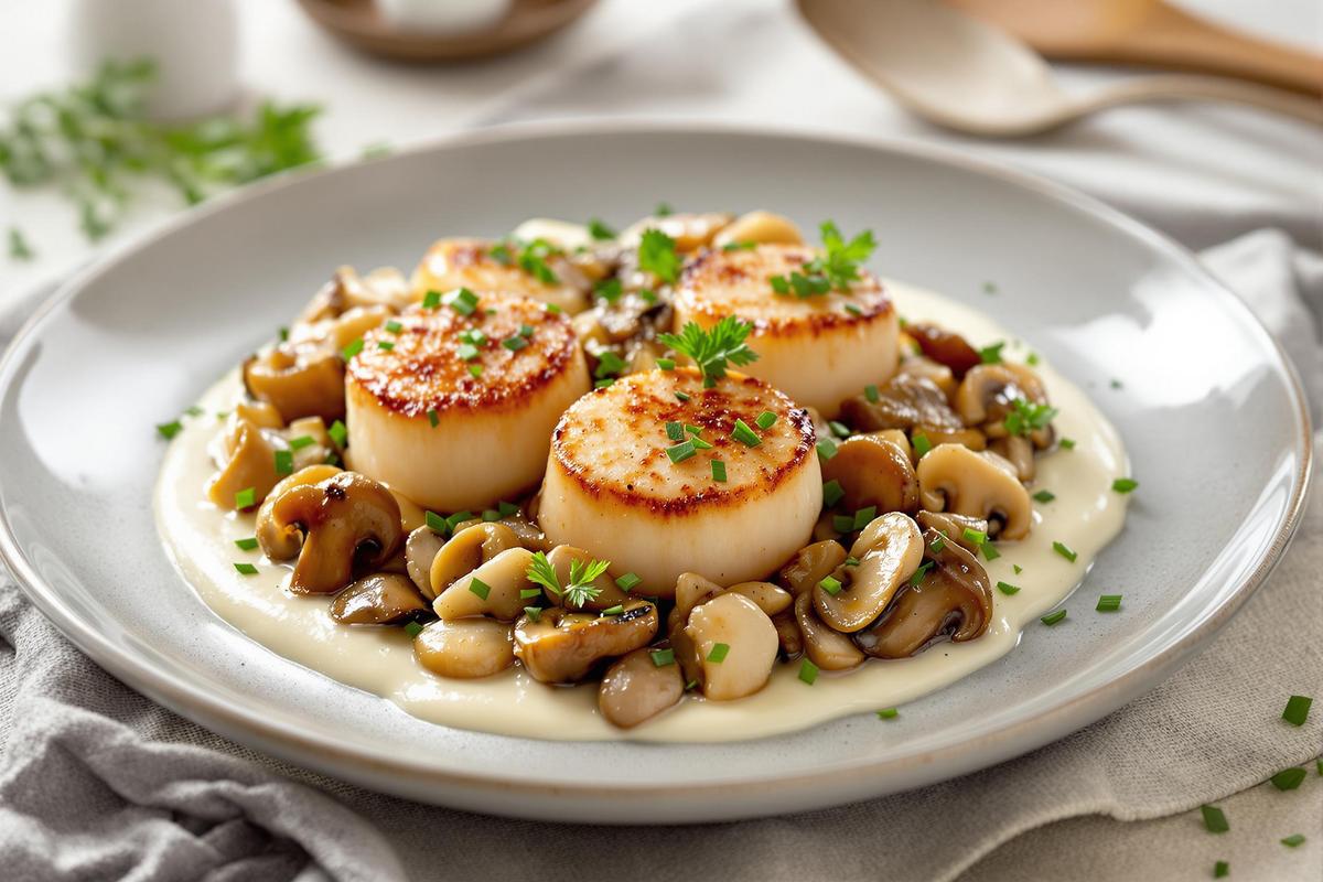 Recette coquille saint-jacques à la bretonne champignons