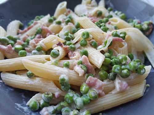 Penne petits pois et lardons