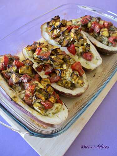 Aubergines farcies aux légumes et au chèvre (végétarien)