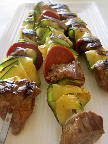 Brochettes de boeuf, courgette et chorizo