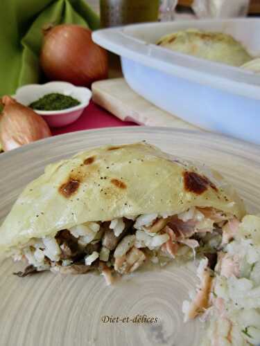 Chou blanc farci au saumon fumé et riz parfumé