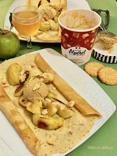 Crêpes aux pommes et glace au caramel au beurre salé