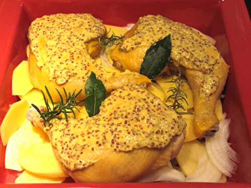 Cuisses de poulet jaune à la moutarde sur son lit de pommes de terre