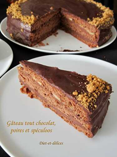 Gâteau tout chocolat, poires et spéculoos