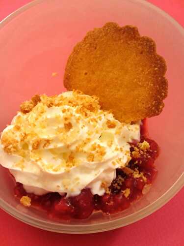 Granité de framboises, mousse légère au fromage et croustillant breton