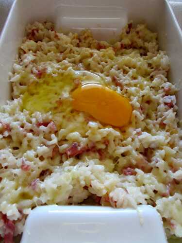 Gratin de riz façon carbonara