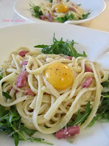 Linguine façon carbonara au canard