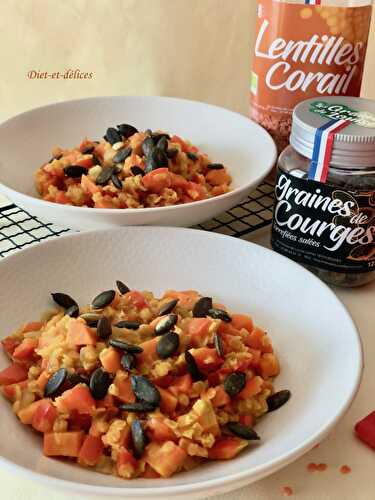 Poêlée de lentilles corail aux épices et aux graines de courges