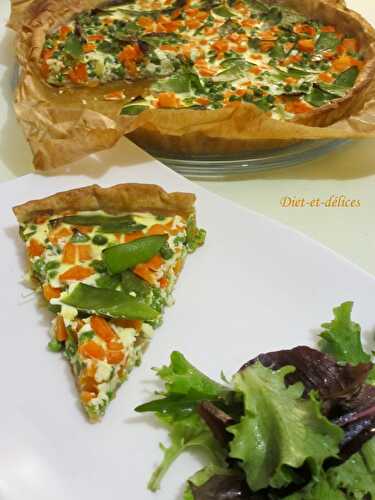 Quiche aux légumes (carottes, petits pois, pois gourmands)