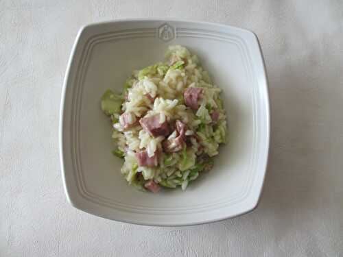 Risotto moutardé au dés de jambon et au chou chinois