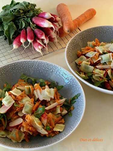 Salade tiède de ravioles aux radis et carottes