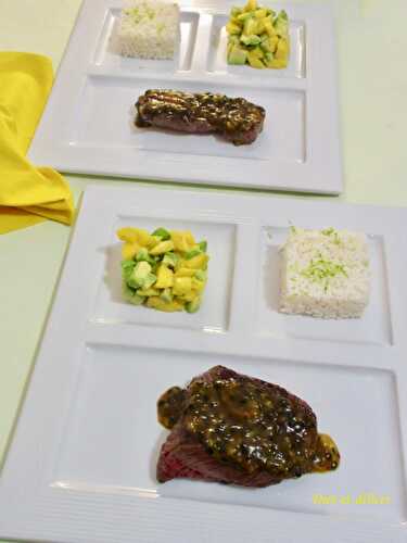 Steak d’autruche au fruit de la passion et fruits frais