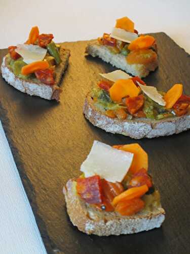 Tartines pour homme : carottes, asperges, chorizo, parmesan