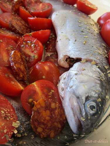 Truites au four, chorizo et tomates cerises