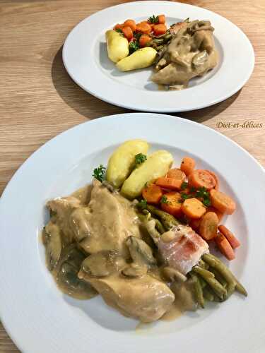 Aiguillettes de poulet aux champignons frais, sauce au cidre