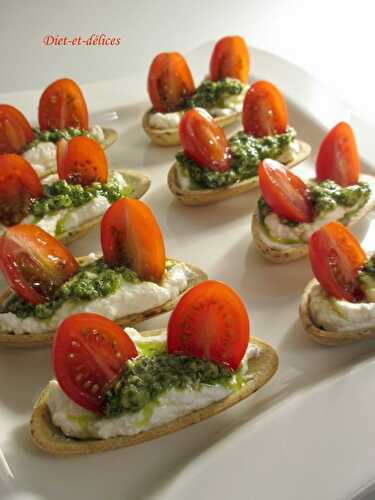 Coquilles ricotta, pesto et tomates cerises