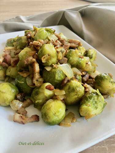 Poêlée de choux de Bruxelles aux lardons gris