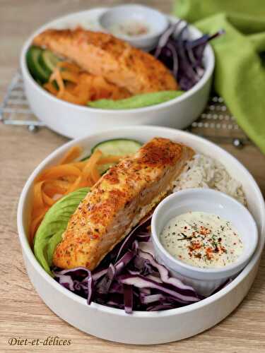 Bowl au saumon mi-cuit et crudités