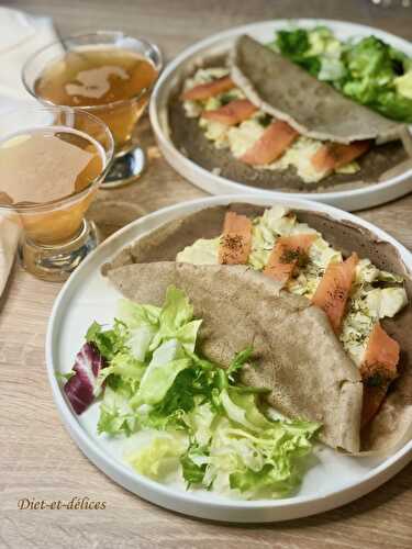 Galettes à la fondue de poireaux et saumon fumé