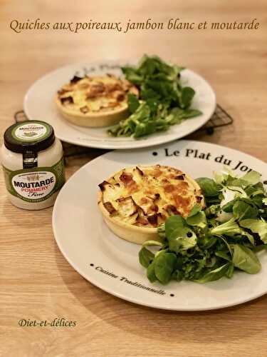 Quiches aux poireaux, jambon blanc et moutarde