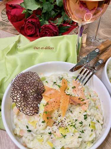 Risotto aux poireaux et à la truite fumée