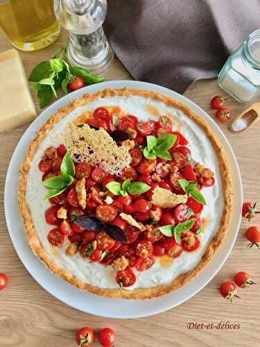 Tarte salée aux tomates cerises sur son lit de ricotta