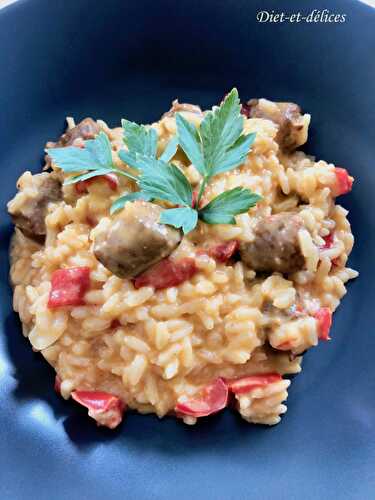 Risotto aux merguez et aux poivrons rouges